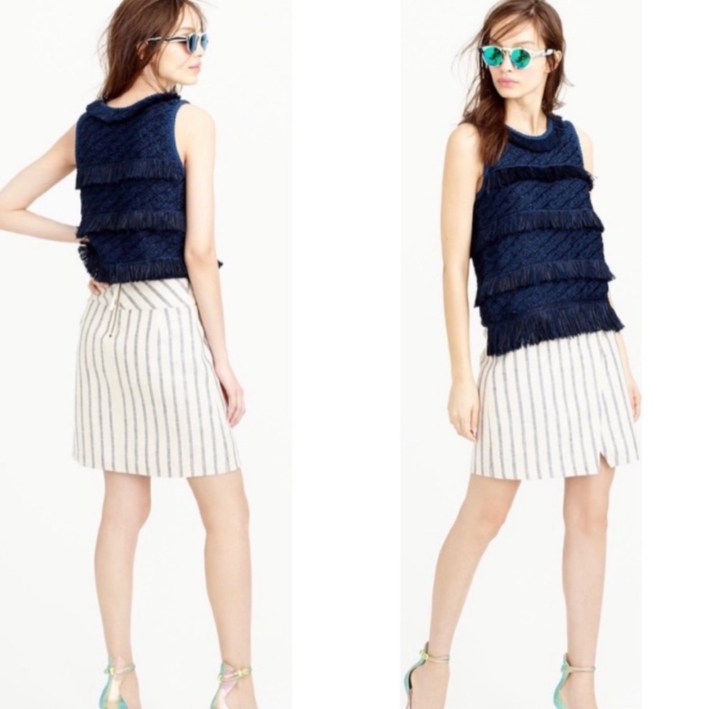 NWT J Crew Linen Crossover Wrap Skirt in Stripe Size12 C4060